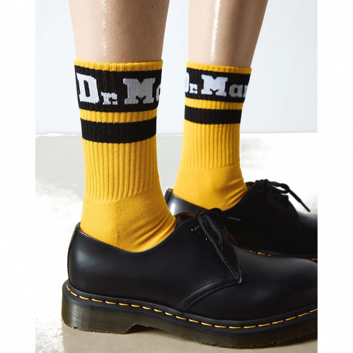 Dr. Martens Athletic Logo Sock, Yellow Organic Cotton Blend, S/M | Unisex Organic Cotton Socks - view 2