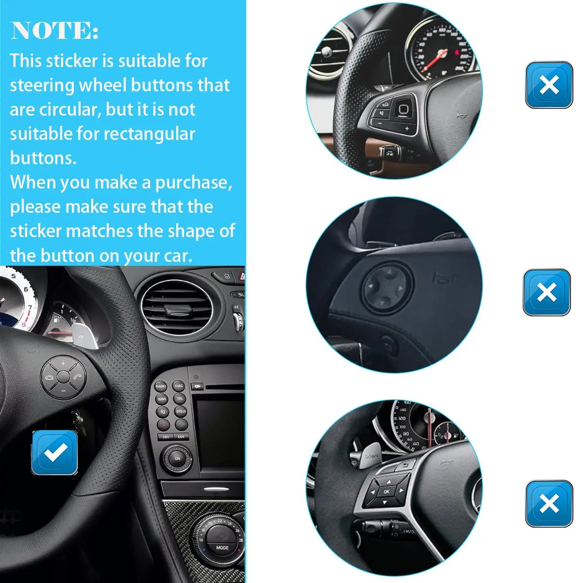 NPSNGSJY Car Button Sticker Fit for Mercedes Benz W204 C-Class 2008-2014 | Interior Decal for Steering & AC Buttons - view 2