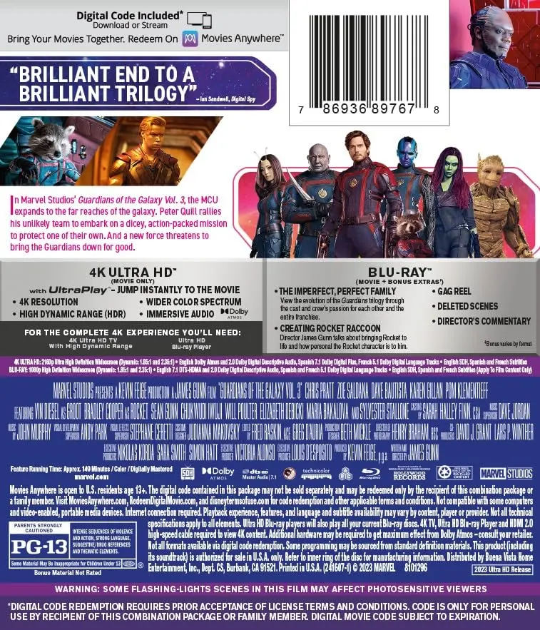 Disney Guardians of the Galaxy Vol. 3 [4K UHD] | Action/Adventure Movie with Digital Copy (120 min) - view 2