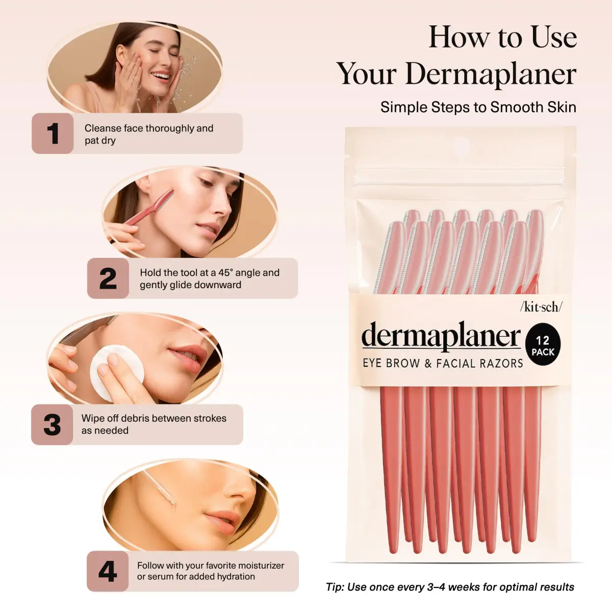 Kitsch Dermaplane Razor for Women Face – Coral, 12 Count | Gentle Exfoliation & Facial Hair Removal - view 7