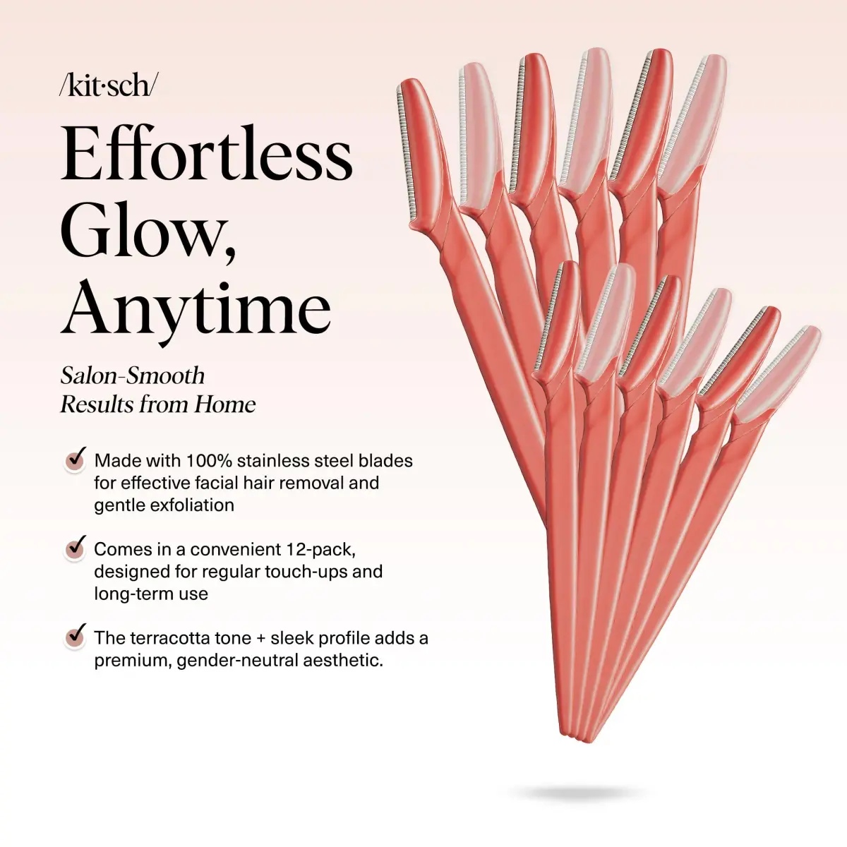 Kitsch Dermaplane Razor for Women Face – Coral, 12 Count | Gentle Exfoliation & Facial Hair Removal - view 2