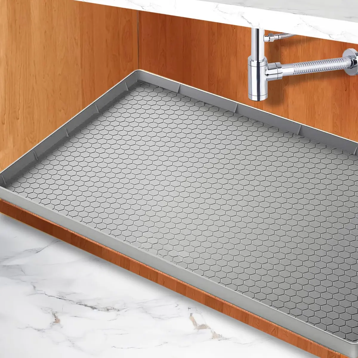 Sazteay Waterproof Silicone Under Sink Mat 31" x 22" | Protects Cabinets & Spills - main product image