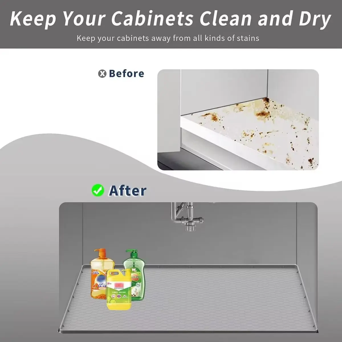 Sazteay Waterproof Silicone Under Sink Mat 31" x 22" | Protects Cabinets & Spills - view 5