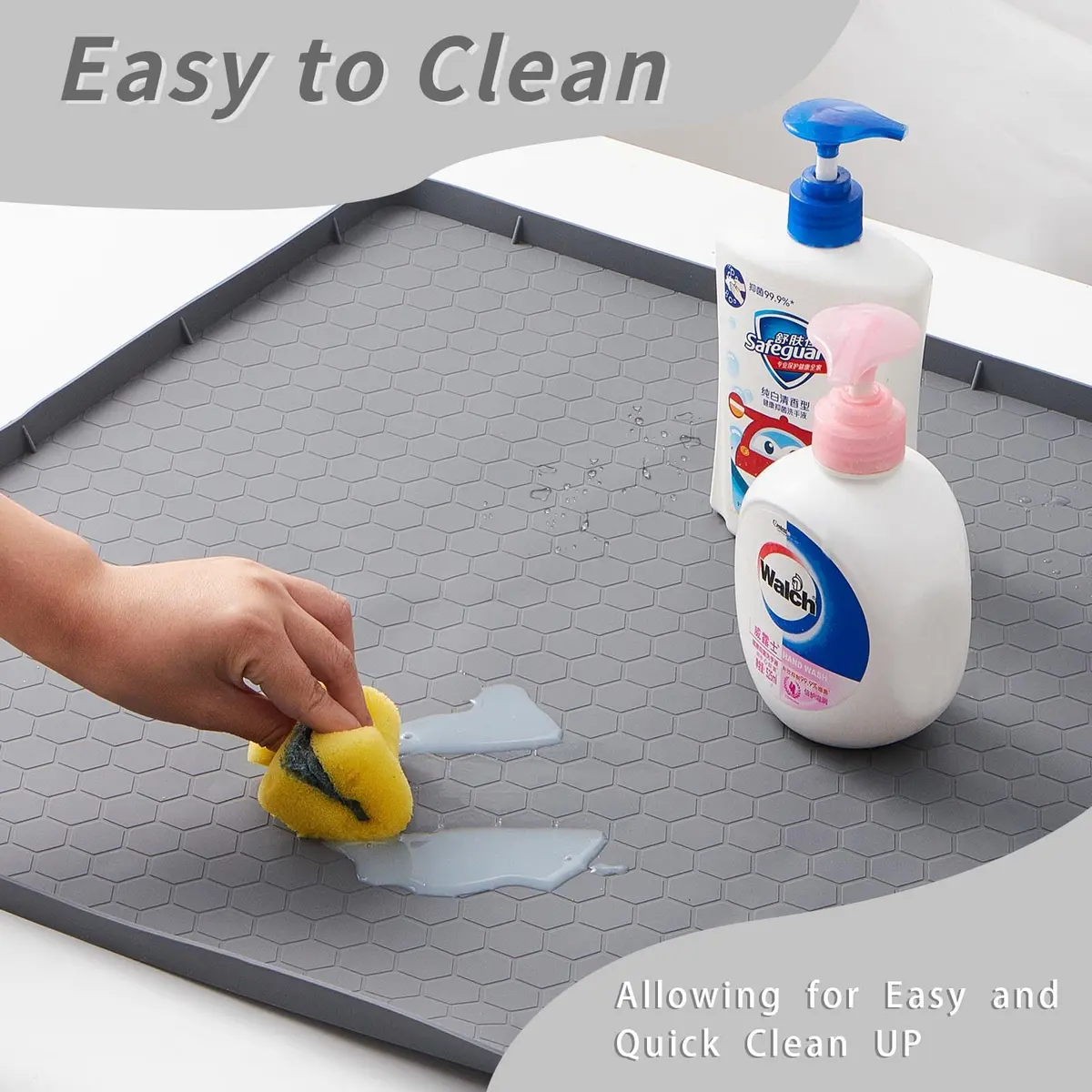 Sazteay Waterproof Silicone Under Sink Mat 31" x 22" | Protects Cabinets & Spills - view 6