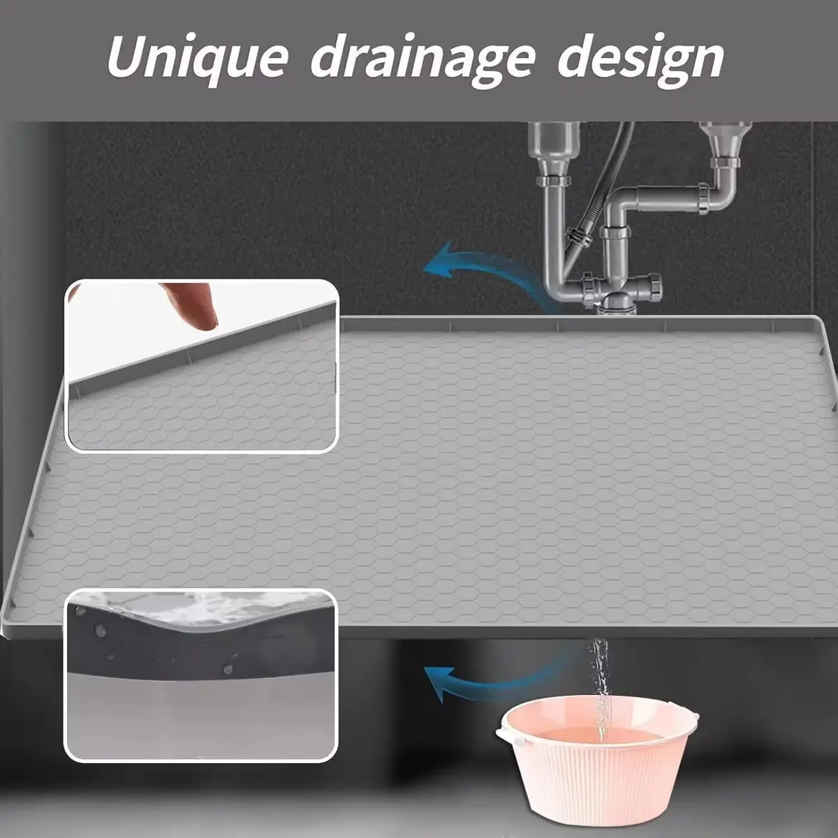 Sazteay Waterproof Silicone Under Sink Mat 31" x 22" | Protects Cabinets & Spills - view 4