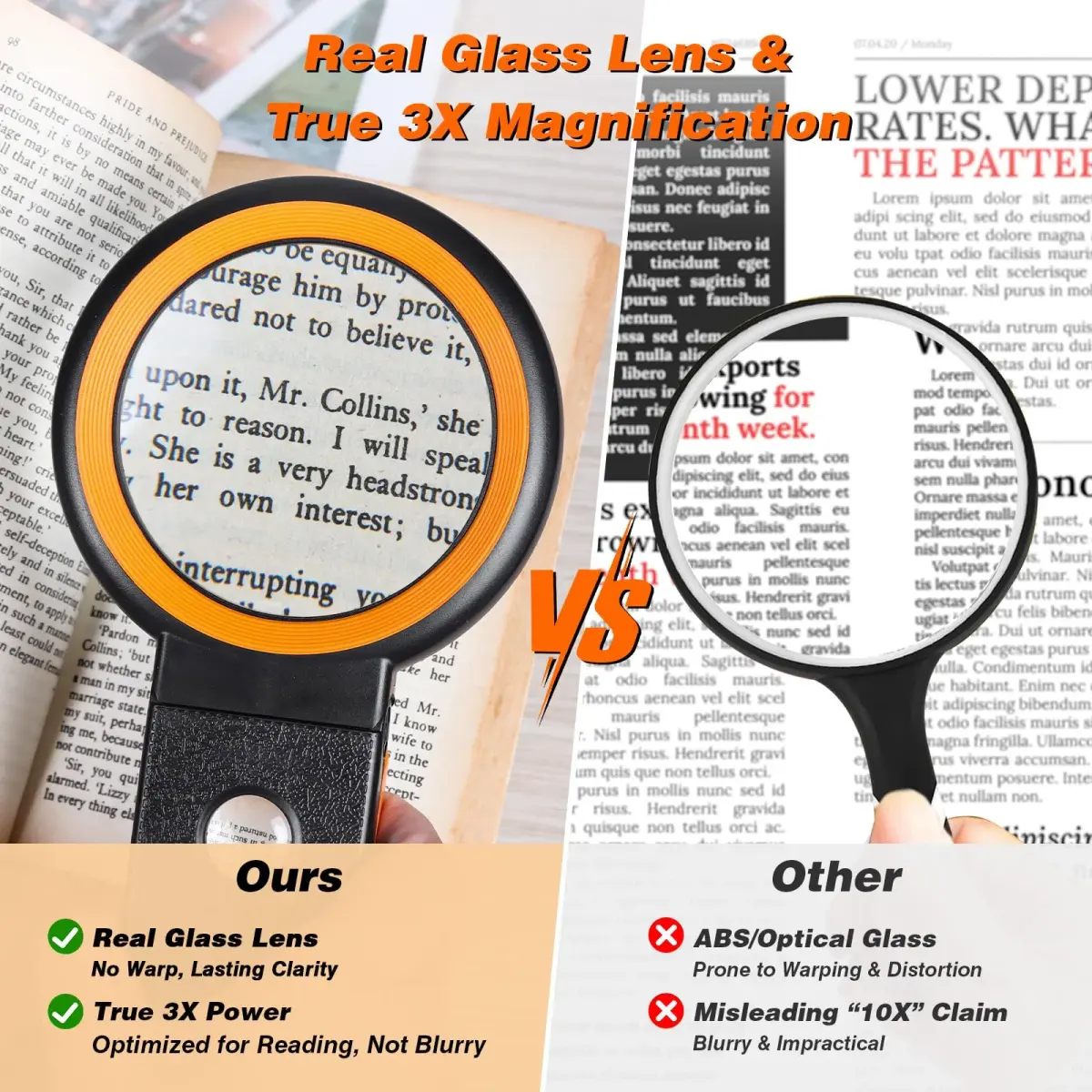 KIBTOY Black Magnifying Glass with Light and Stand, 3.2-inch Glass Lens (8.13 cm) | High Magnification for Seniors Reading - view 3