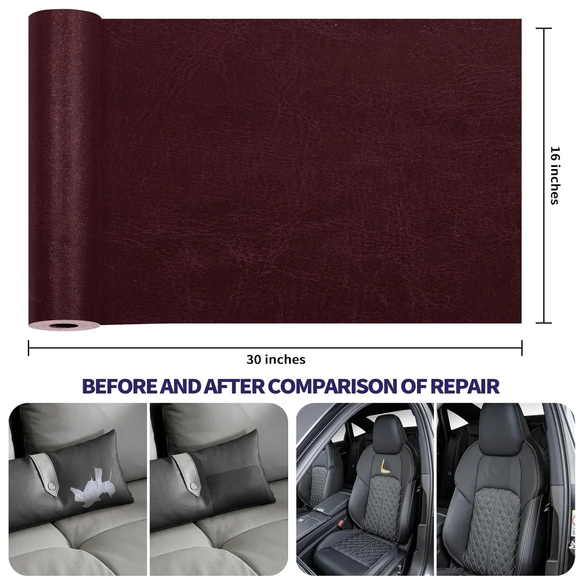 Besezx Leather Repair Patch Tape Kit 30in x 16in | Self-Adhesive for Furniture, Car Seats, Sofas - view 3