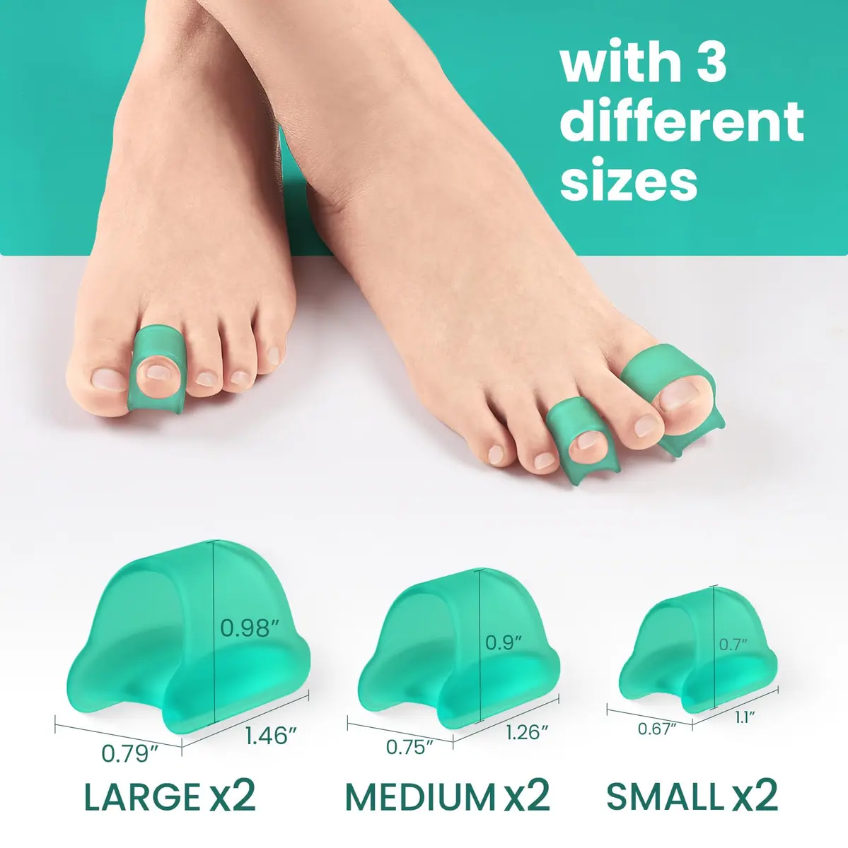 Welnove Hammertoe Corrector 6 Pack Toe Splints - Soft Gel Toe Straighteners for Bent, Curled, Crooked, Claw, Hammer Toes - 3 Different Sizes (Green) - view 2