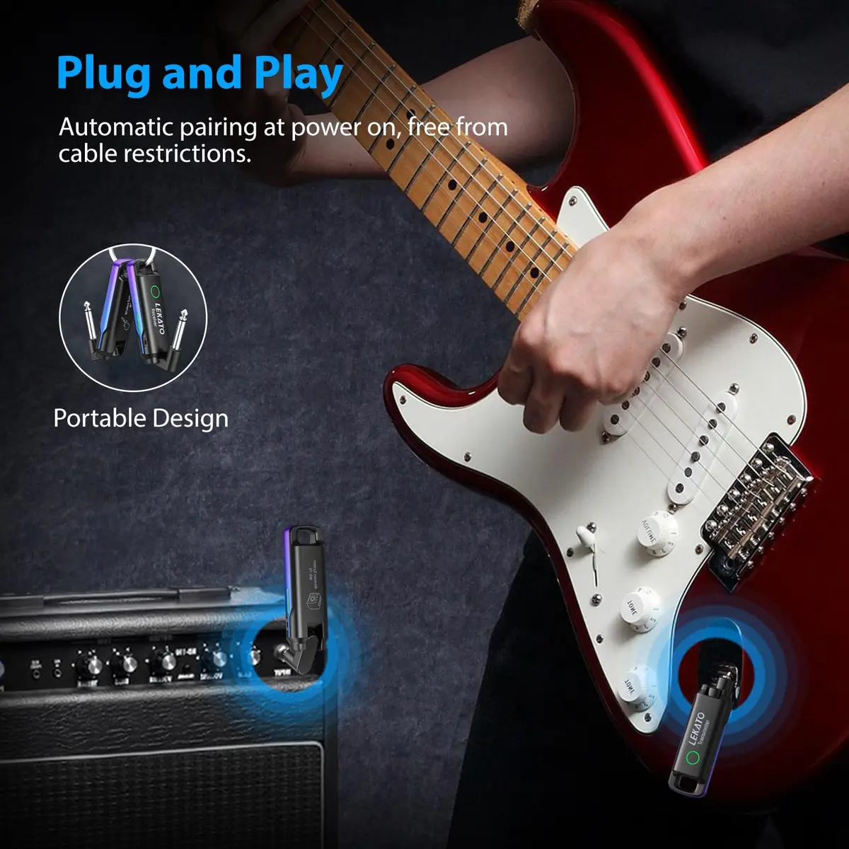 LEKATO UHF Wireless Guitar System with 70 Channels & 4 Receivers | Blue - view 8