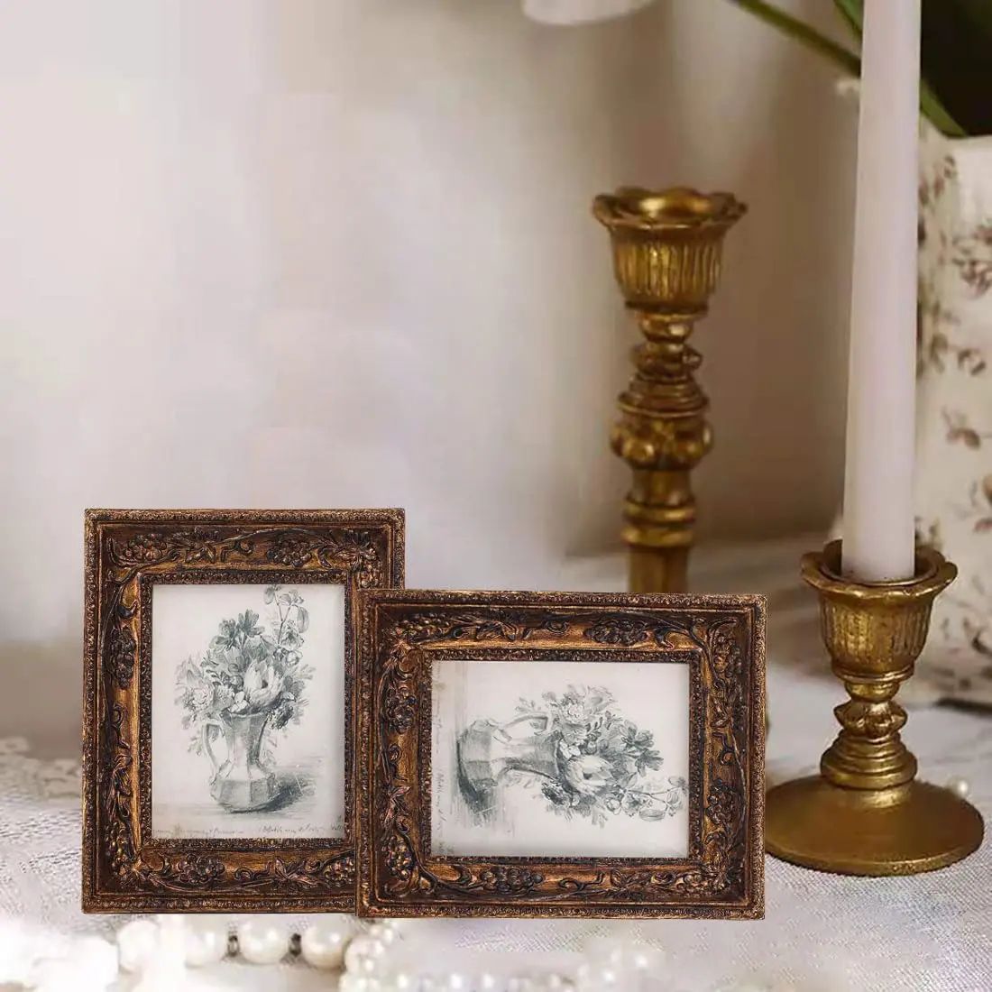 SIKOO Vintage Ornate Picture Frame 2.5x3.5 Inch (6.35x8.89 cm) | Hand-Carved Resin with Glass Front - view 5