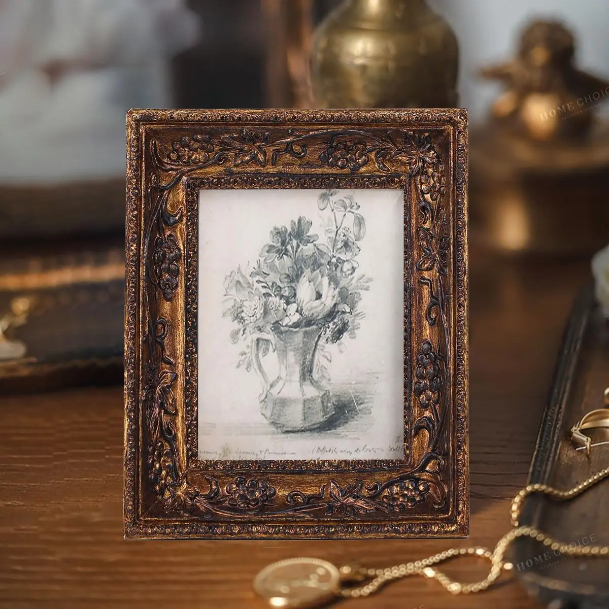 SIKOO Vintage Ornate Picture Frame 2.5x3.5 Inch (6.35x8.89 cm) | Hand-Carved Resin with Glass Front - view 4