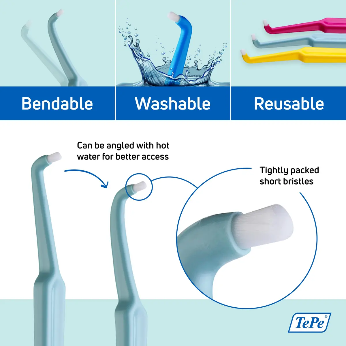 TePe Compact Tuft Toothbrush Single Tufted Brush End Orthodontic Toothbrush for Braces, Dental Implants, Denture Brush, Small Head, 2-Pack | Precision Cleaning for Hard-to-Reach Areas - view 4