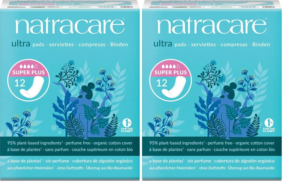 natracare Slim Fitting Ultra Pads Without Wings, Super Plus, 24 Count (12 Count x 2 Packs) | Made with Certified Organic Cotton - main product image