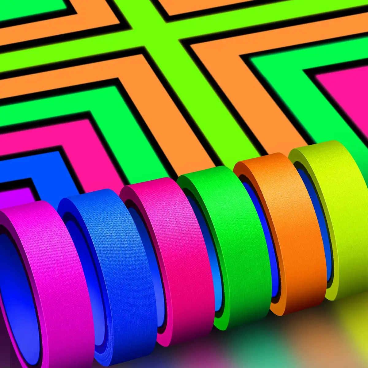 Whaline Neon Gaffer Cloth Tape 1 inch | Fluorescent Rainbow UV Blacklight Tape for UV Parties - main product image
