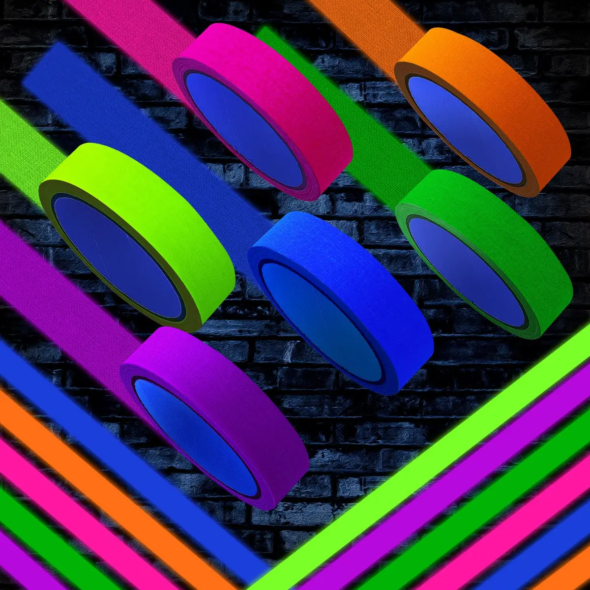 Whaline Neon Gaffer Cloth Tape 1 inch | Fluorescent Rainbow UV Blacklight Tape for UV Parties - view 4