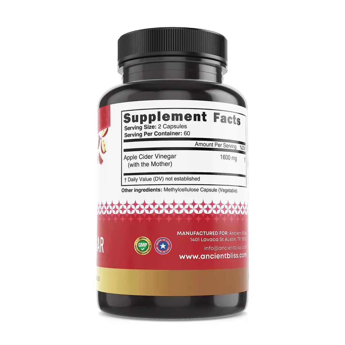 Ancient Bliss Apple Cider Vinegar Organic Capsules with The Mother | Supports Digestion & Weight Management (120 Capsules) - view 6