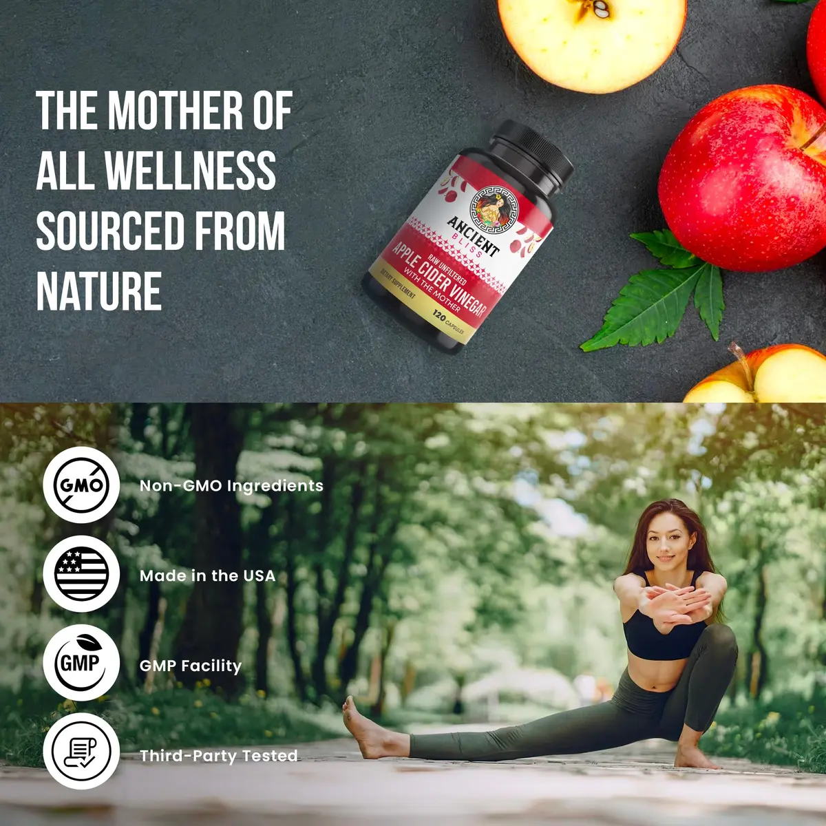 Ancient Bliss Apple Cider Vinegar Organic Capsules with The Mother | Supports Digestion & Weight Management (120 Capsules) - view 4