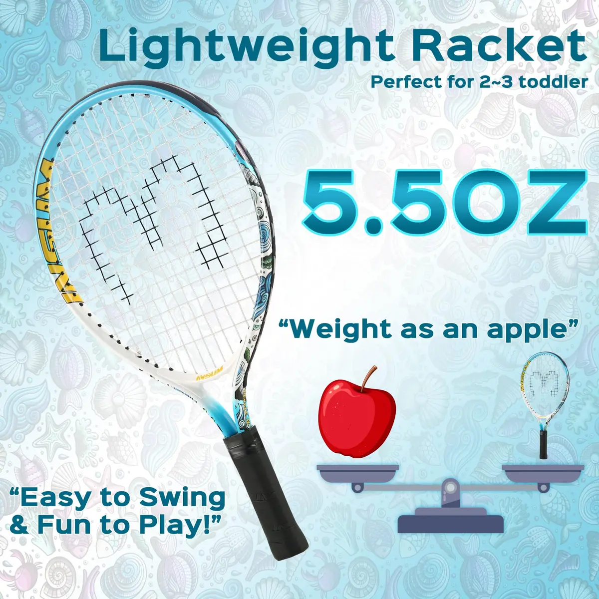 INSUM Junior Tennis Racket 17 Inch | Lightweight Aluminum, Beginner-Friendly (70-120 chars) - view 2