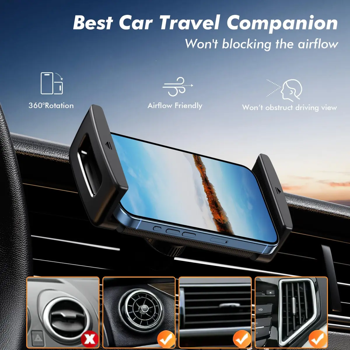 OATSBASF Air Vent Clip Car Phone Mount for Galaxy Fold 8 Ultra/8/7/6 | 360° Rotatable, Heavy-Duty, Universal Compatibility - view 3