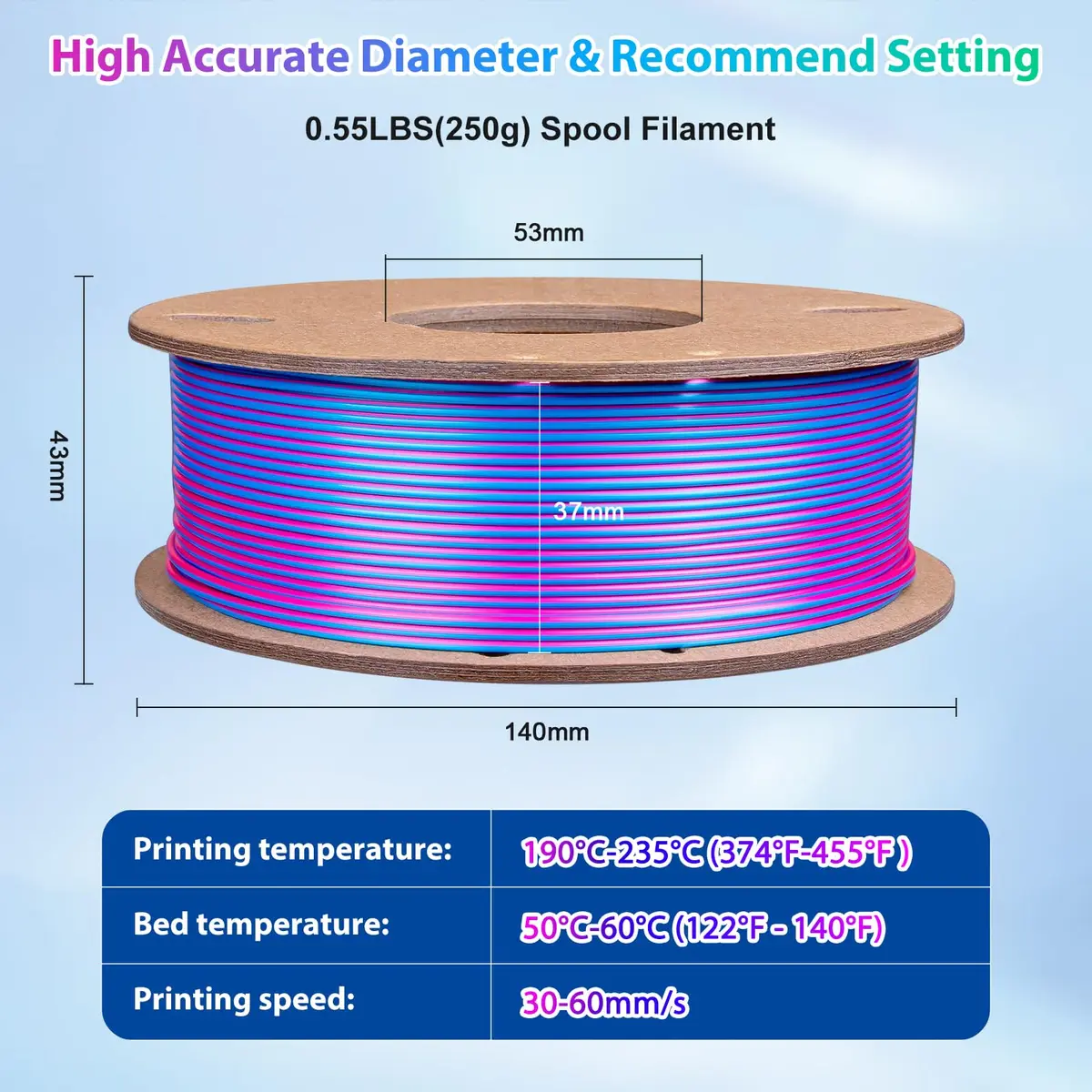 3Dgenius Silk Triple Color PLA Filament 1.75mm | Vibrant Multi-Color, Clog-Free, 250g Spool for Flawless 3D Prints - view 5