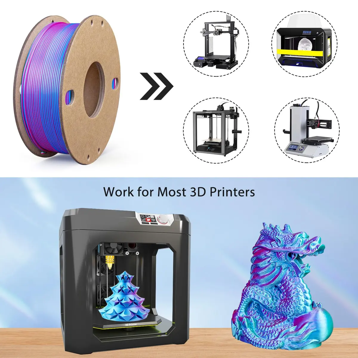 3Dgenius Silk Triple Color PLA Filament 1.75mm | Vibrant Multi-Color, Clog-Free, 250g Spool for Flawless 3D Prints - view 6