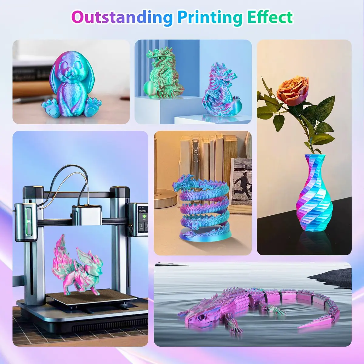 3Dgenius Silk Triple Color PLA Filament 1.75mm | Vibrant Multi-Color, Clog-Free, 250g Spool for Flawless 3D Prints - view 7
