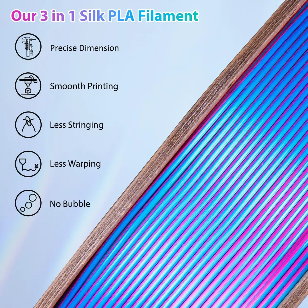 3Dgenius Silk Triple Color PLA Filament 1.75mm | Vibrant Multi-Color, Clog-Free, 250g Spool for Flawless 3D Prints - view 3