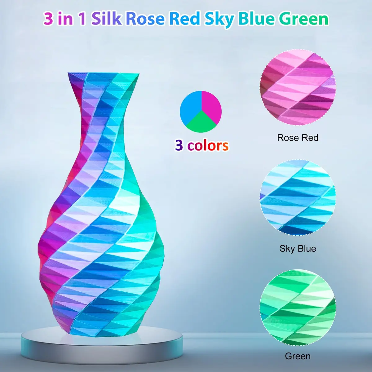 3Dgenius Silk Triple Color PLA Filament 1.75mm | Vibrant Multi-Color, Clog-Free, 250g Spool for Flawless 3D Prints - view 4