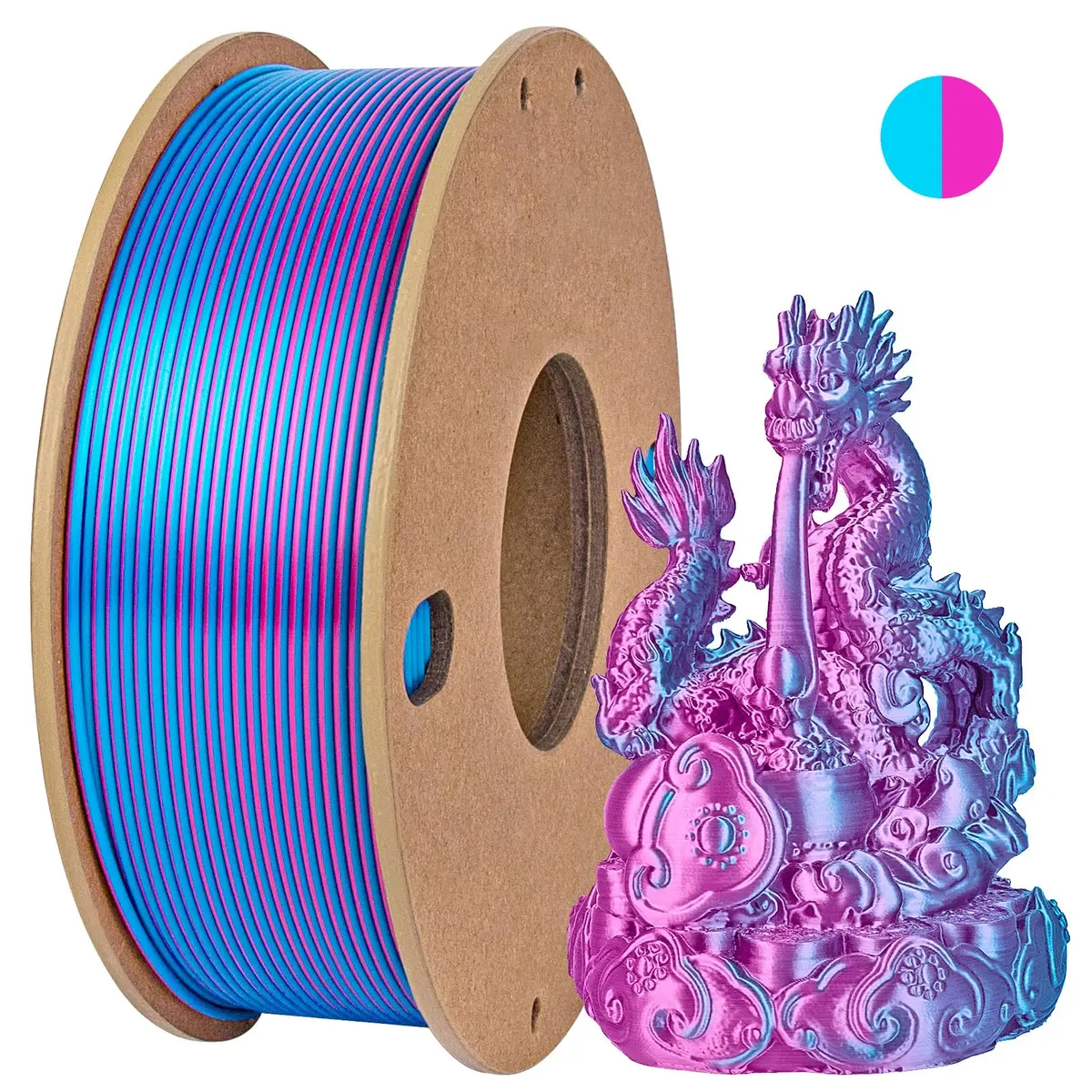 3Dgenius Silk Dual Color PLA Filament 1.75mm | Vibrant Multicolor 250g Spool for FDM 3D Printers - main product image