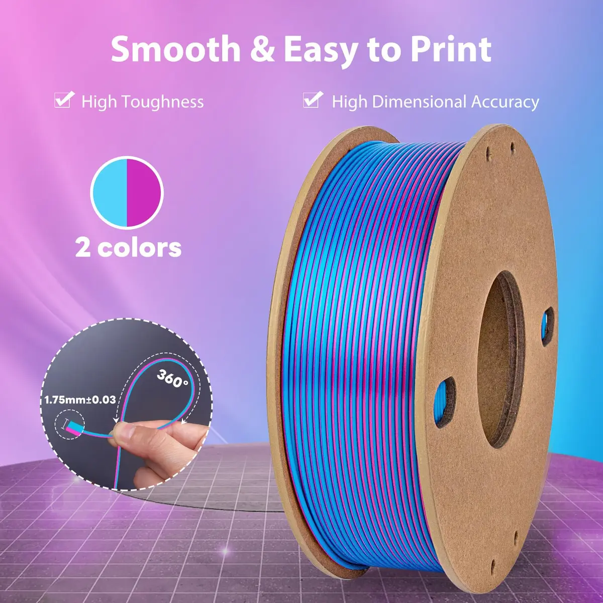 3Dgenius Silk Dual Color PLA Filament 1.75mm | Vibrant Multicolor 250g Spool for FDM 3D Printers - view 2