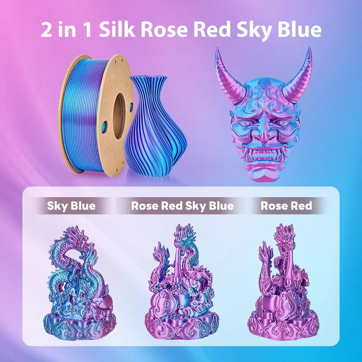 3Dgenius Silk Dual Color PLA Filament 1.75mm | Vibrant Multicolor 250g Spool for FDM 3D Printers - view 4