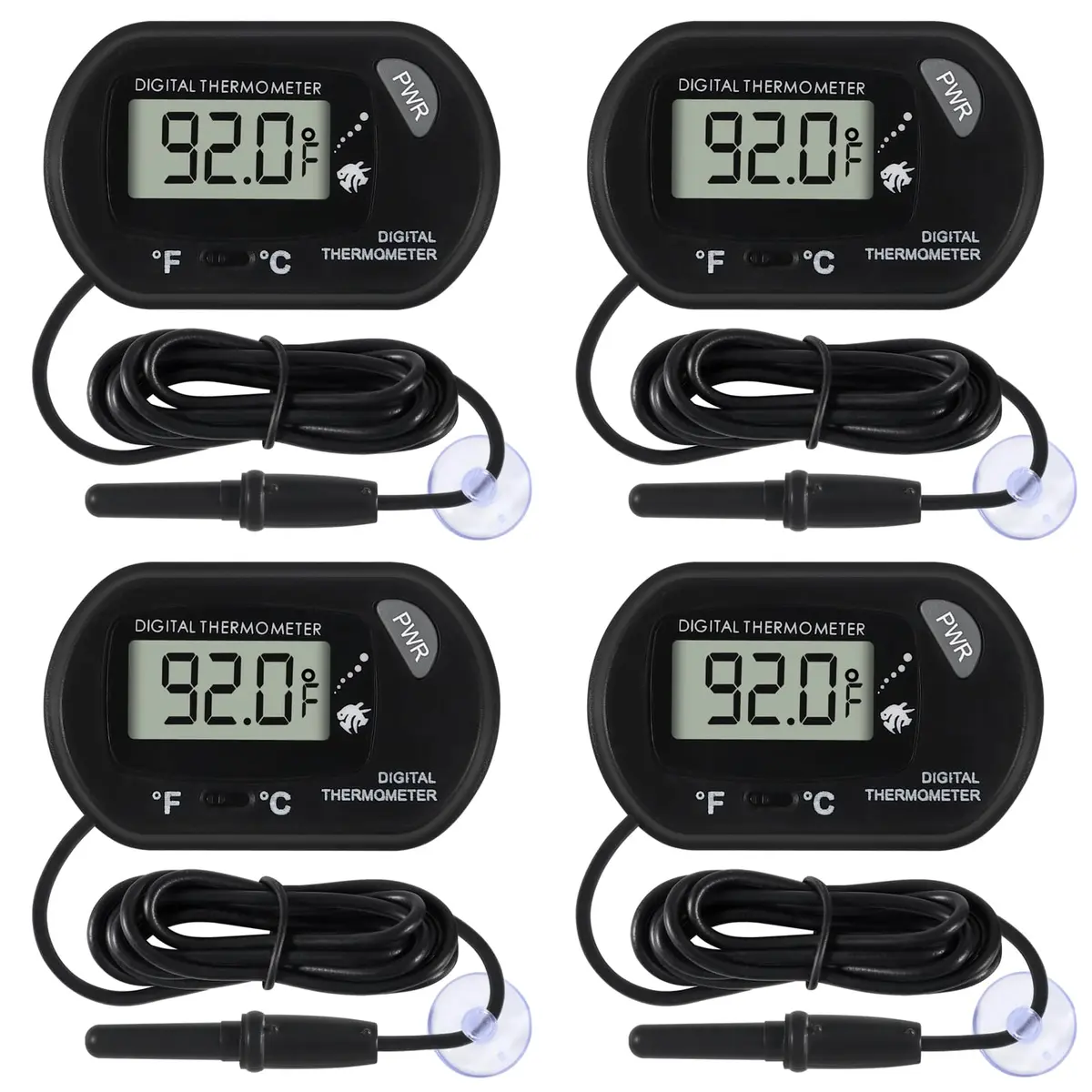 DORHEA Digital Aquarium Thermometer 4-Pack | -50°C to +70°C (-58°F to +158°F) with LCD Display - main product image