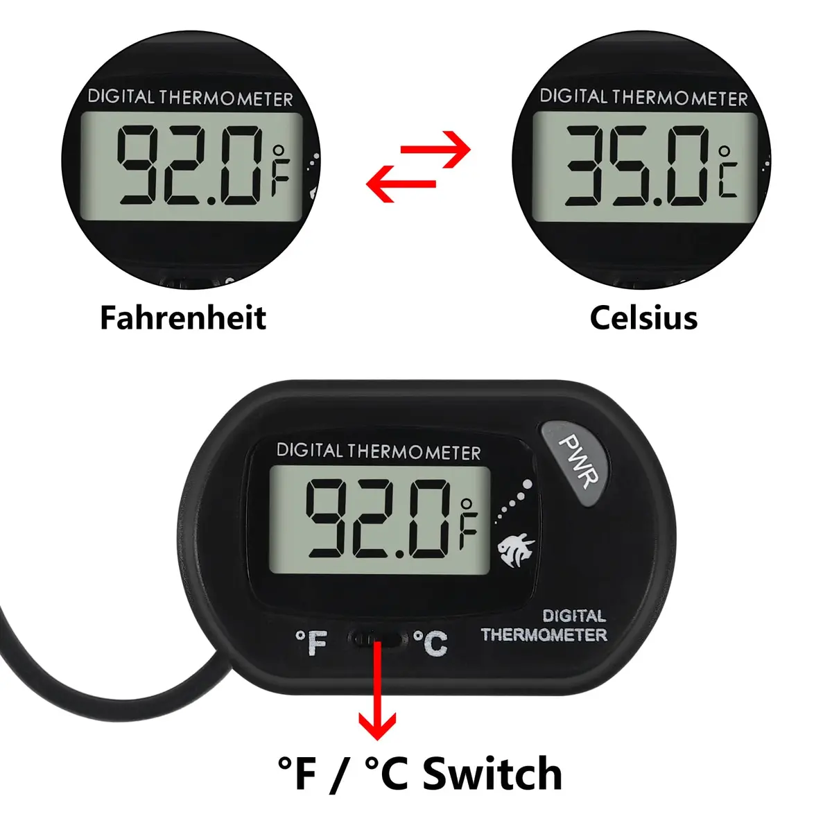 DORHEA Digital Aquarium Thermometer 4-Pack | -50°C to +70°C (-58°F to +158°F) with LCD Display - view 4