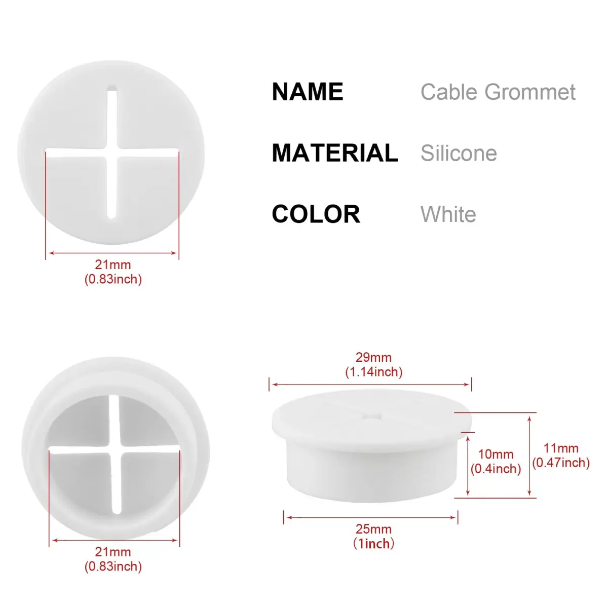 KITANIS 1 Inch Flexible Rubber Desk Grommets, Silicone Cable Cord Grommet Wire Hole Cover for Desks, Tables & Furniture (12 Pack, White) | Organizes Cables & Protects Wires - view 2