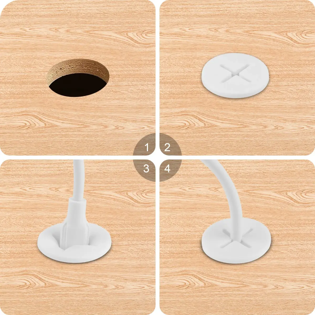 KITANIS 1 Inch Flexible Rubber Desk Grommets, Silicone Cable Cord Grommet Wire Hole Cover for Desks, Tables & Furniture (12 Pack, White) | Organizes Cables & Protects Wires - view 4
