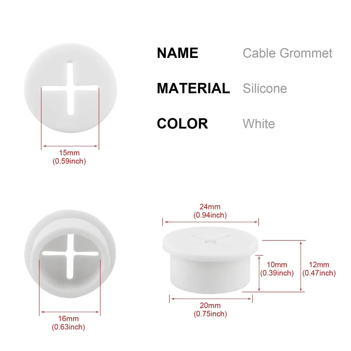 KITANIS 3/4 Inch (20mm) White Desk Grommet | Cable Management Hole Cover (12-Pack) - view 2