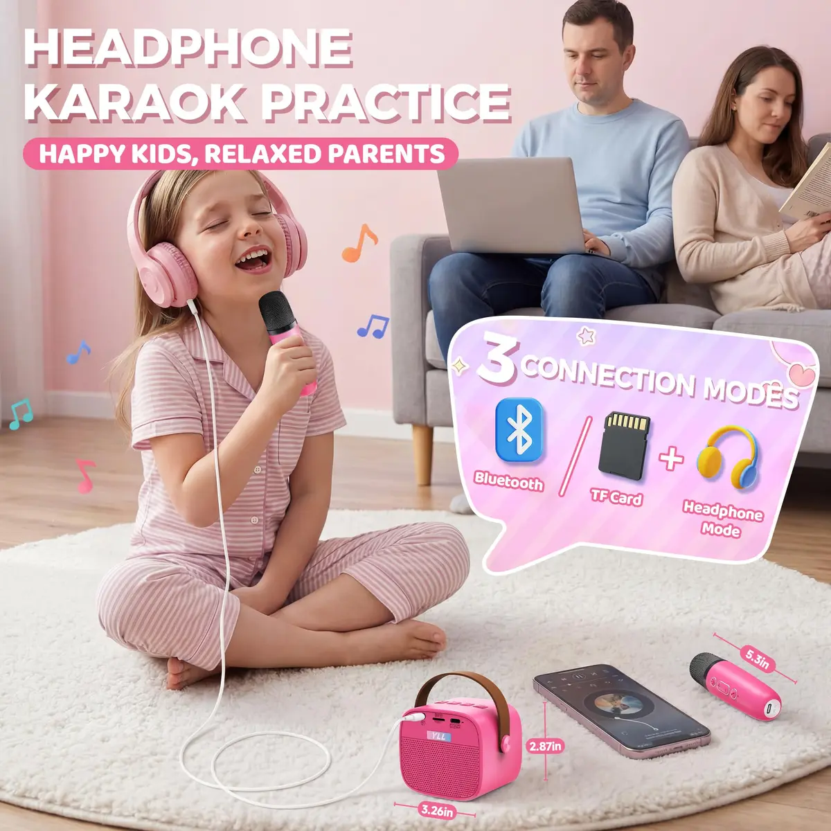 YLL Mini Karaoke Machine for Kids | Portable Bluetooth Karaoke with 2 Wireless Microphones, 5 Magic Voices, for Ages 3-12 - view 5