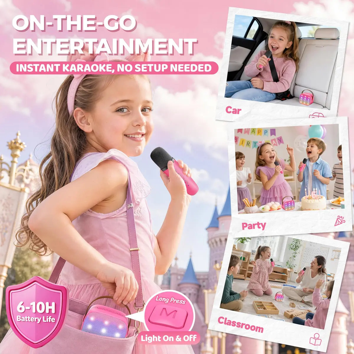YLL Mini Karaoke Machine for Kids | Portable Bluetooth Karaoke with 2 Wireless Microphones, 5 Magic Voices, for Ages 3-12 - view 8