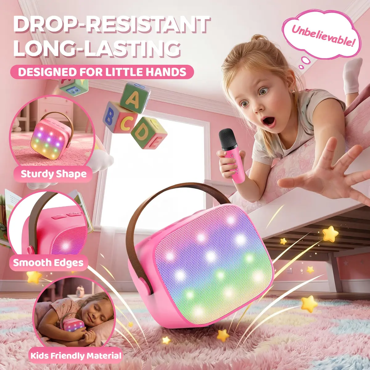 YLL Mini Karaoke Machine for Kids | Portable Bluetooth Karaoke with 2 Wireless Microphones, 5 Magic Voices, for Ages 3-12 - view 9