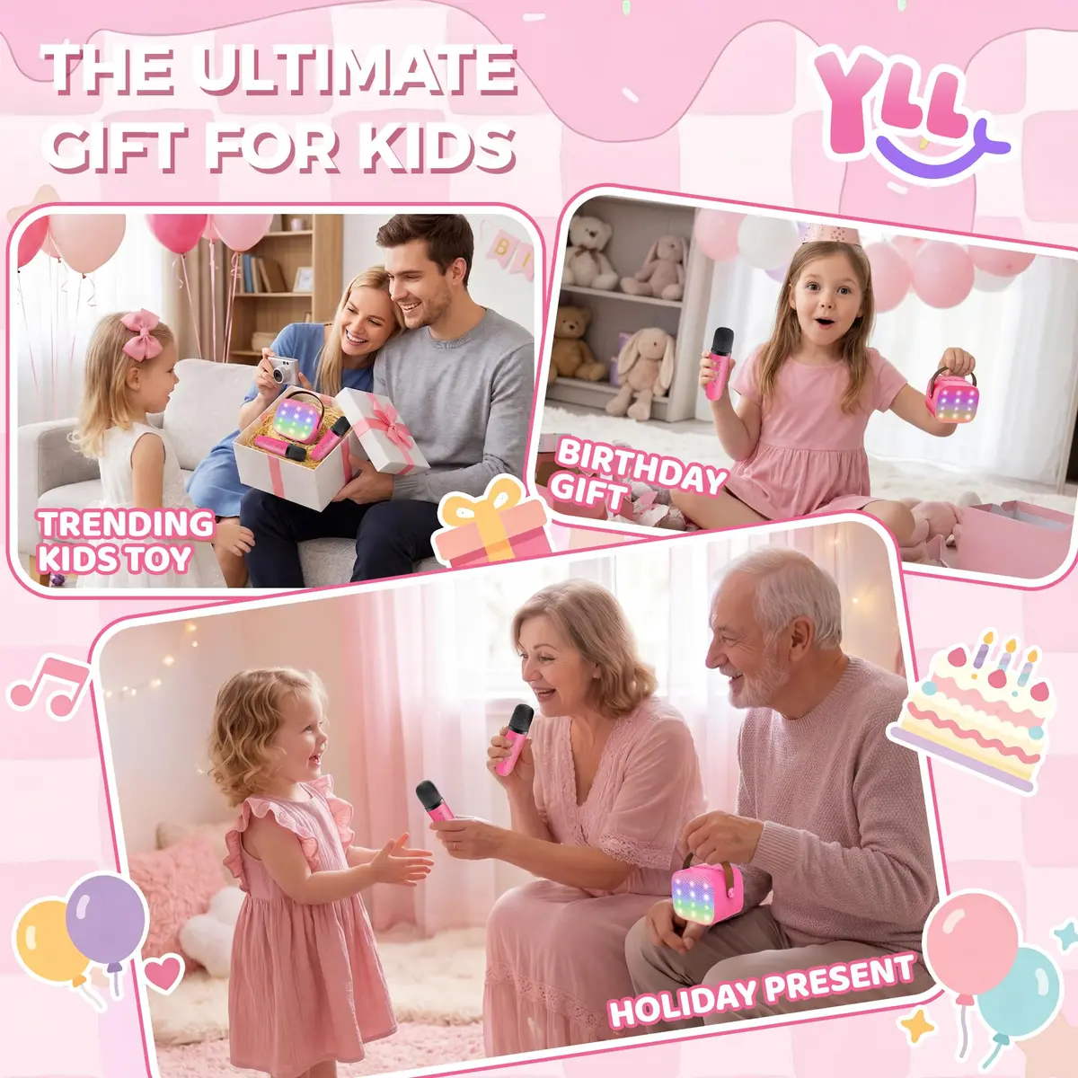YLL Mini Karaoke Machine for Kids | Portable Bluetooth Karaoke with 2 Wireless Microphones, 5 Magic Voices, for Ages 3-12 - view 2
