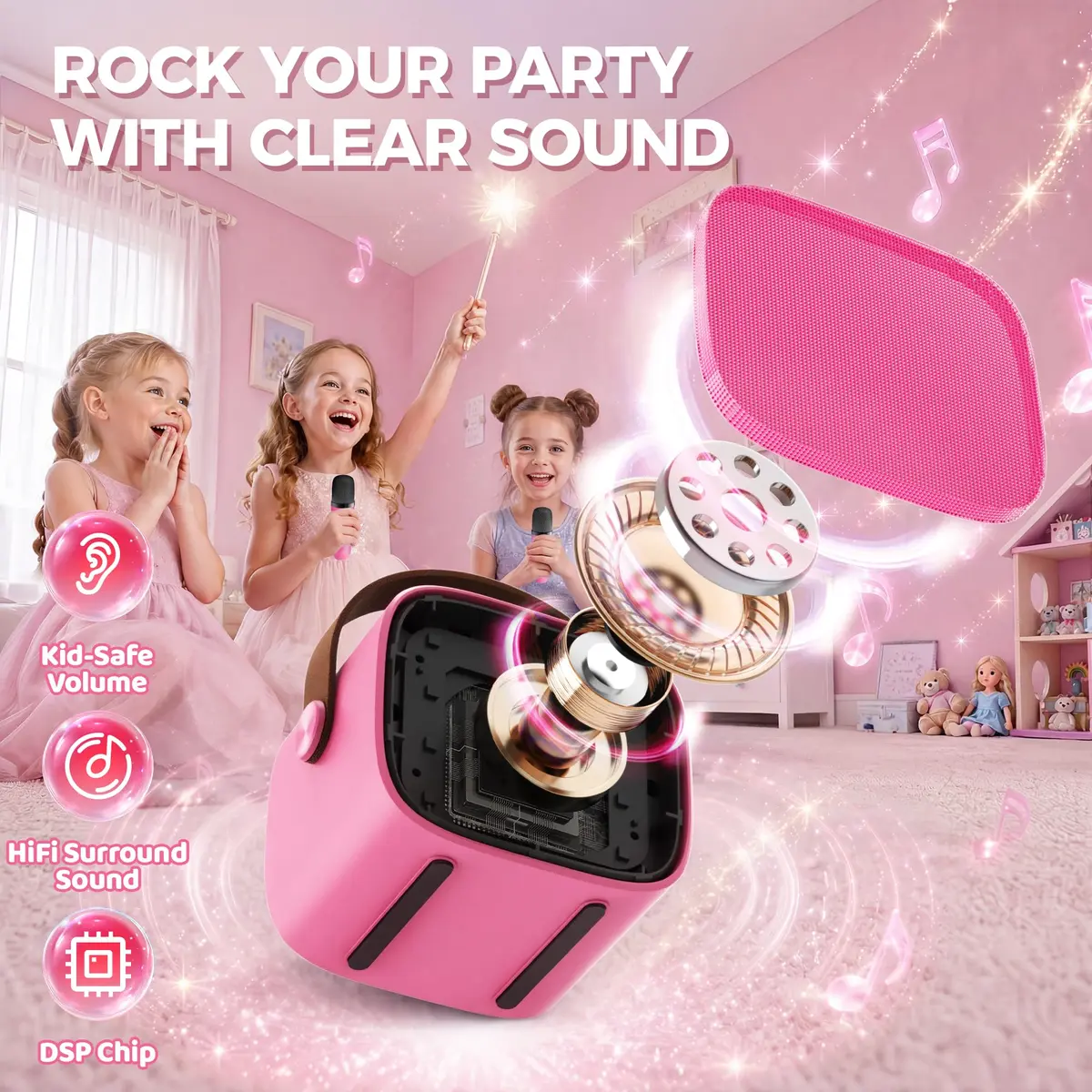 YLL Mini Karaoke Machine for Kids | Portable Bluetooth Karaoke with 2 Wireless Microphones, 5 Magic Voices, for Ages 3-12 - view 3