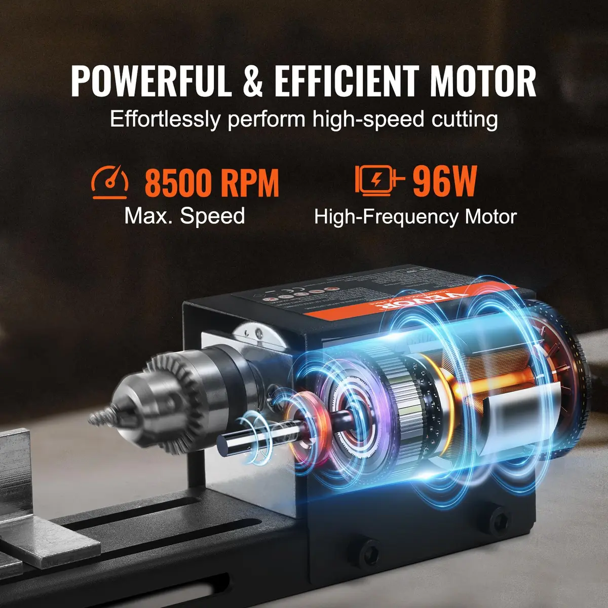 VEVOR Mini Lathe Machine 2.76 in x 6.3 in | 7 Speeds for DIY Woodworking, 96W, 24VDC, Portable & Stable (70-120c) - view 5