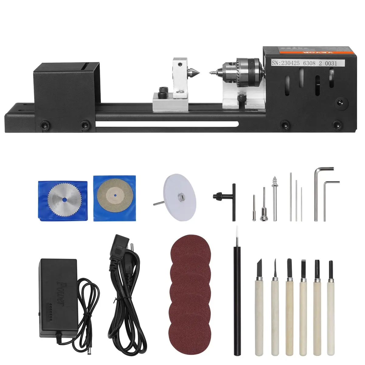VEVOR Mini Lathe Machine 2.76 in x 6.3 in | 7 Speeds for DIY Woodworking, 96W, 24VDC, Portable & Stable (70-120c) - view 9