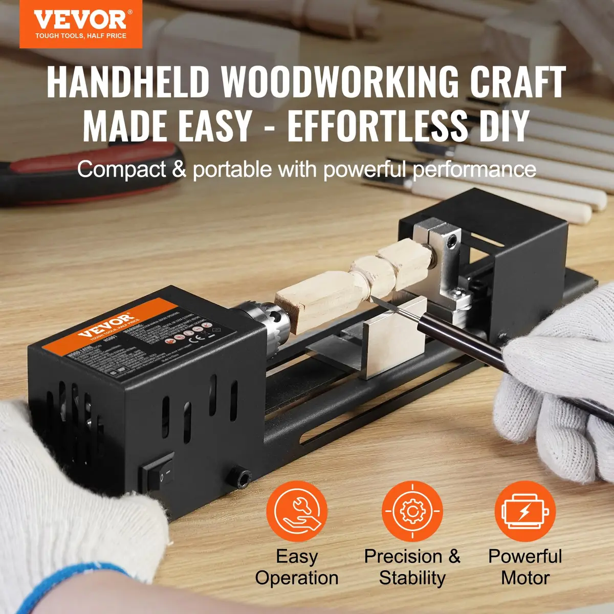 VEVOR Mini Lathe Machine 2.76 in x 6.3 in | 7 Speeds for DIY Woodworking, 96W, 24VDC, Portable & Stable (70-120c) - view 2