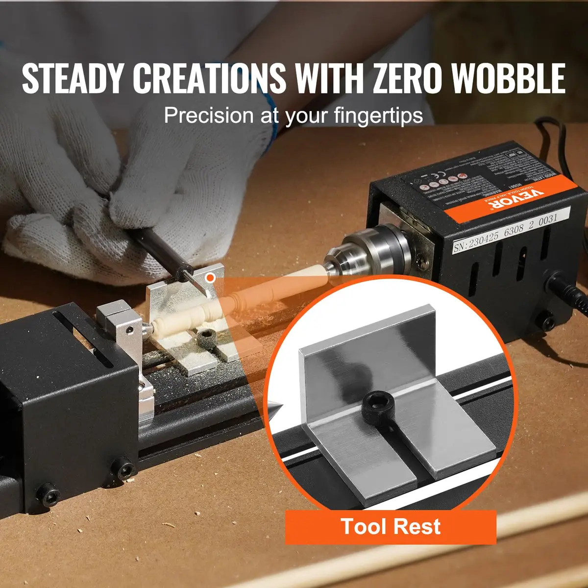 VEVOR Mini Lathe Machine 2.76 in x 6.3 in | 7 Speeds for DIY Woodworking, 96W, 24VDC, Portable & Stable (70-120c) - view 3