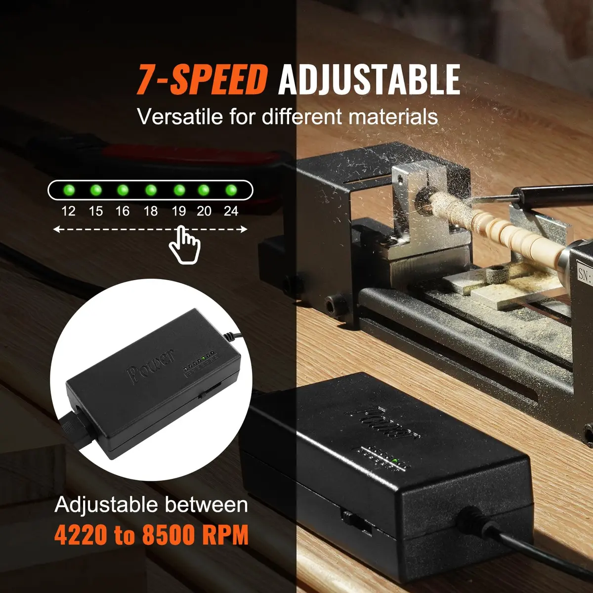 VEVOR Mini Lathe Machine 2.76 in x 6.3 in | 7 Speeds for DIY Woodworking, 96W, 24VDC, Portable & Stable (70-120c) - view 4