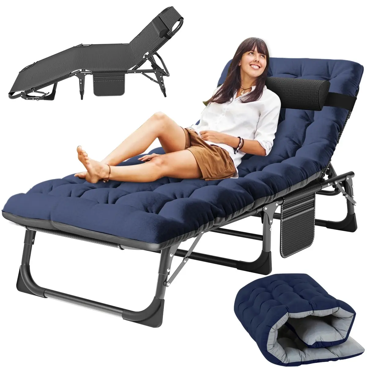 Slsy Folding Camping Cot for Adults, Adjustable Camping Bed with Pad | 5-Position Recline, 500 lb Support - main product image