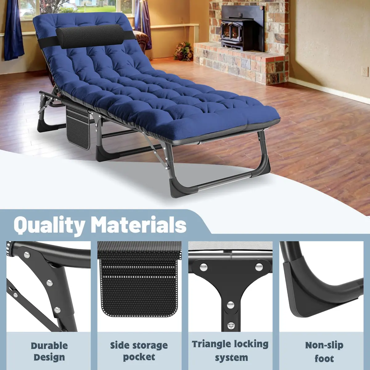 Slsy Folding Camping Cot for Adults, Adjustable Camping Bed with Pad | 5-Position Recline, 500 lb Support - view 7