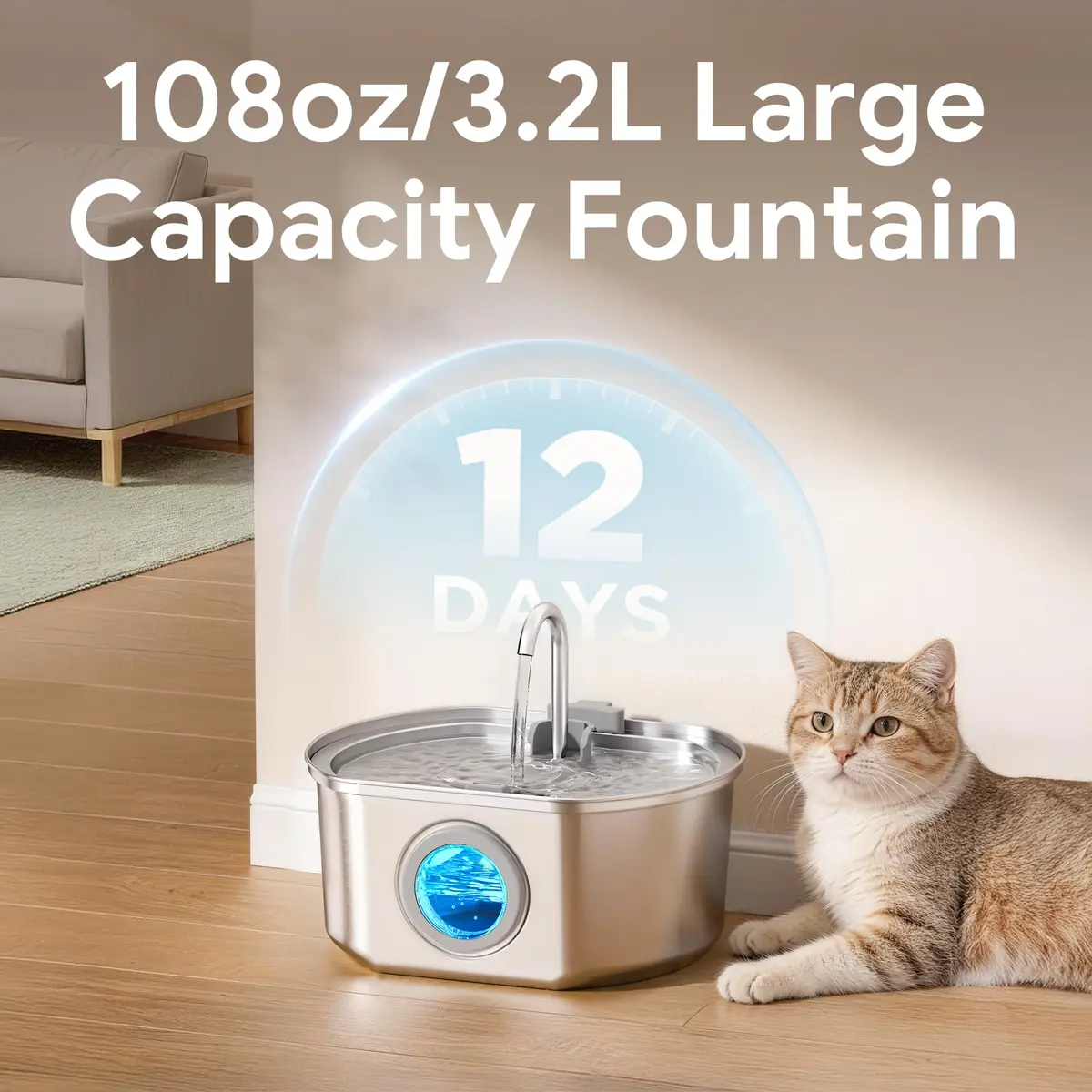 Neareal Cat Water Fountain Stainless Steel 3.2L | Quiet, Durable & Easy to Refill - view 5
