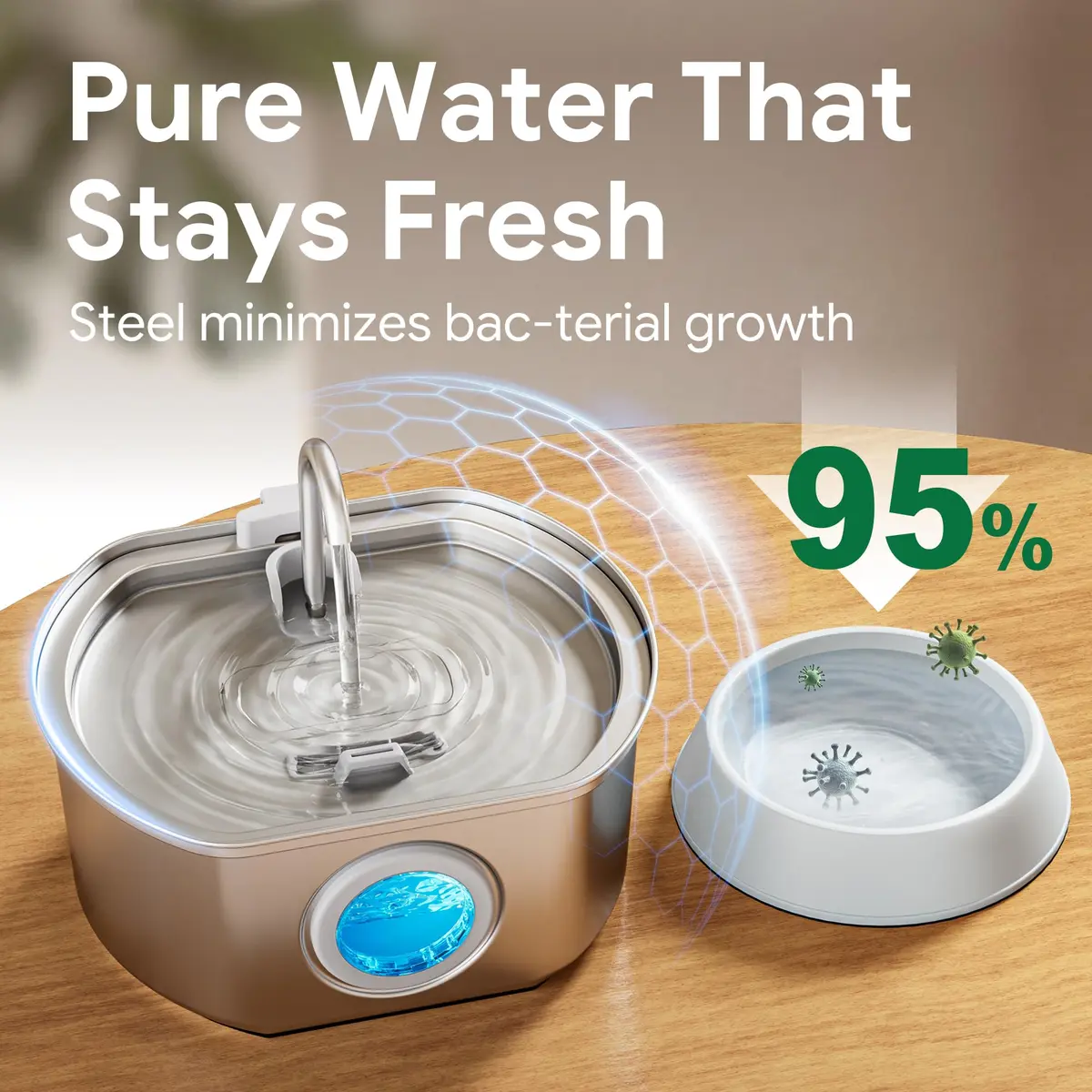 Neareal Cat Water Fountain Stainless Steel 3.2L | Quiet, Durable & Easy to Refill - view 8